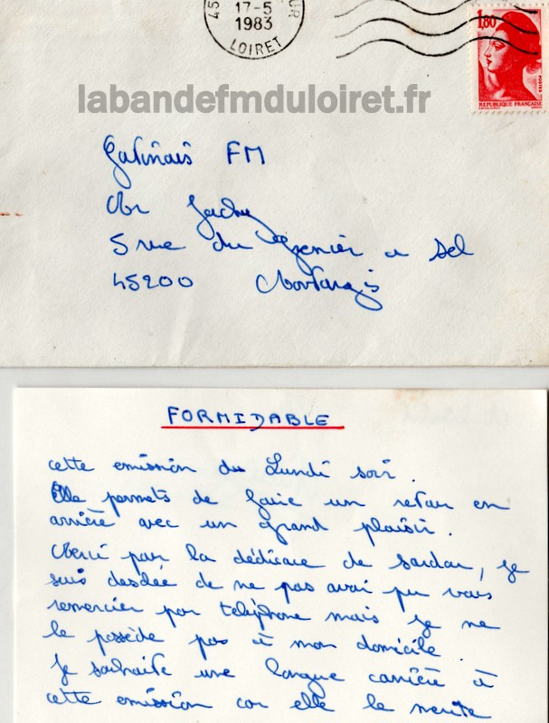 courrier 'un auditeur pour Jacky Christophe (cette année-là) mai 1983