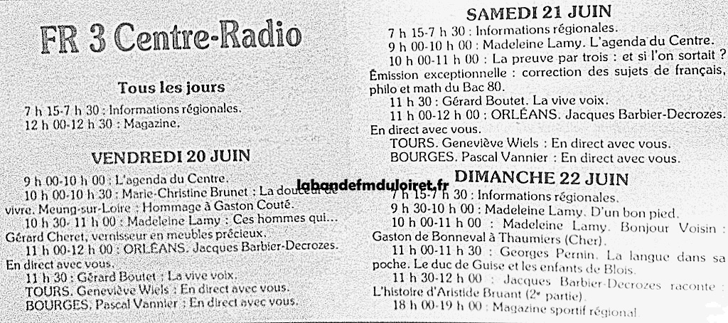 grille des programmes juin 1980 (vendrdi 20 au dimanche 22)