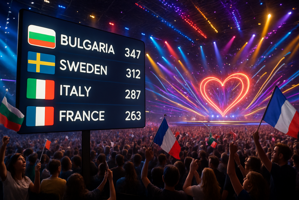 Eurovision 2026 : La Bulgarie en tĂȘte face Ă une France brillamment classĂ©e 4e par le jury, tous les dĂ©tails rĂ©vĂ©lĂ©s dĂ©couvrez les rĂ©sultats complets de l'eurovision 2026 avec la bulgarie en tĂȘte et la france brillamment classĂ©e 4e par le jury. tous les dĂ©tails et analyses de cette compĂ©tition passionnante sont Ă portĂ©e de main.